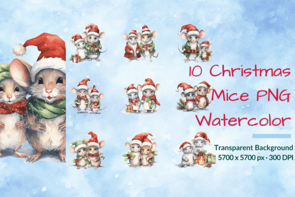 Christmas Mice Watercolor Funny Clipart for Festive Designs
