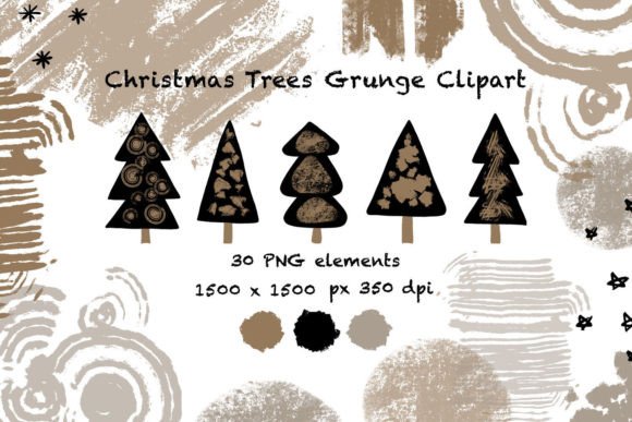 Christmas Trees Grunge Clipart PNG: A Texture-Rich Design Toolkit