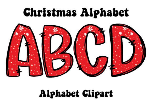 Festive Typography: Red Snows Flakes Christmas Alphabet