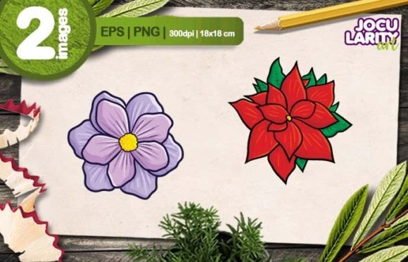 Fresh Red and Purple Flower Cartoon: Versatile Floral Graphics