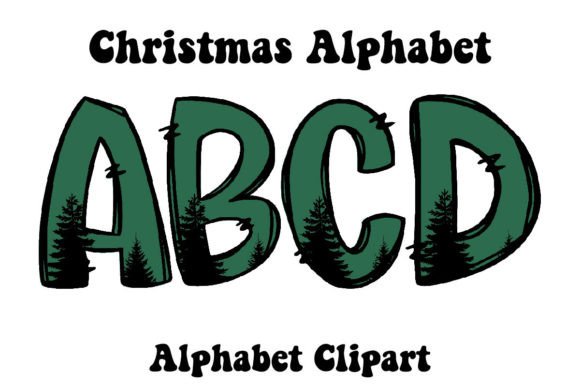 Green Christmas Tree Alphabet Doodle: Festive Design