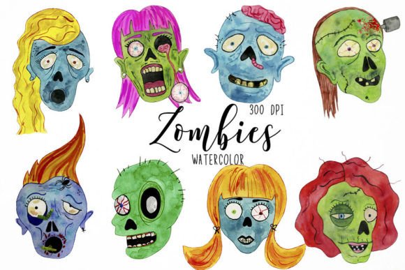 Watercolor Zombies Clipart: Halloween Art for Modern Creators