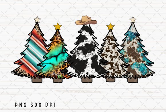 Western Cowhide Christmas Trees PNG: A Rustic Holiday Design Asset