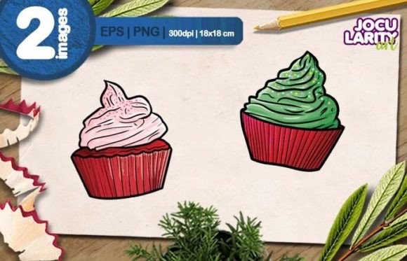 Yummy Pink and Green Cupcakes Cartoon: Sweet Design for Every Project